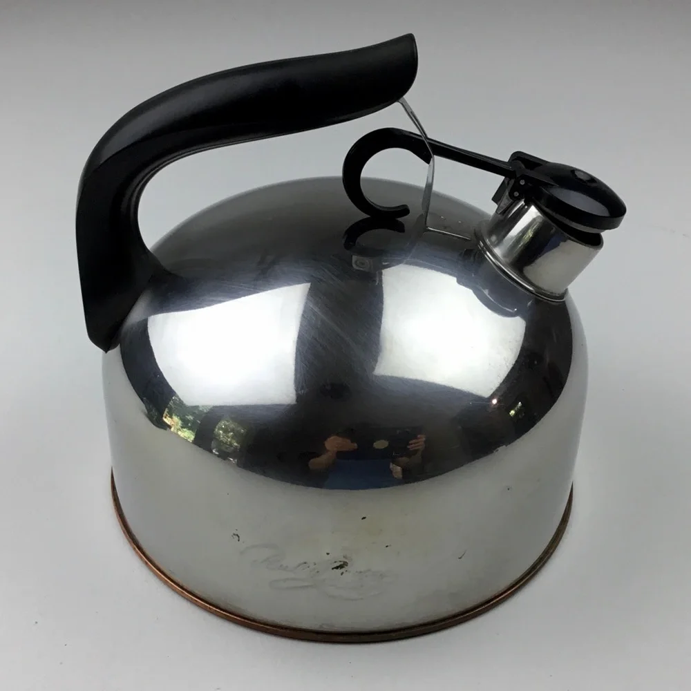 Vintage Paul Revere Ware 2 Qt Copper Bottom Whistling Tea Kettle Pot Stainless